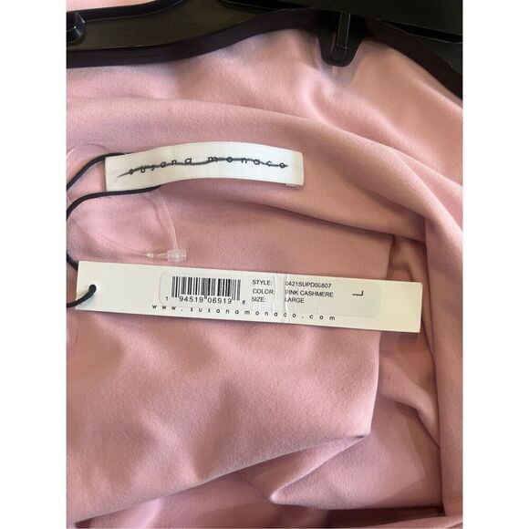 Susan Monaco Pink Ruffle Off Shoulder Bodycon Dress Sz L NWT - Picture 3 of 4